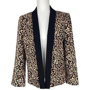 Tahari Arthur S Levine Leopard Print Open Front Blazer‎ Black Shawl Collar 6P